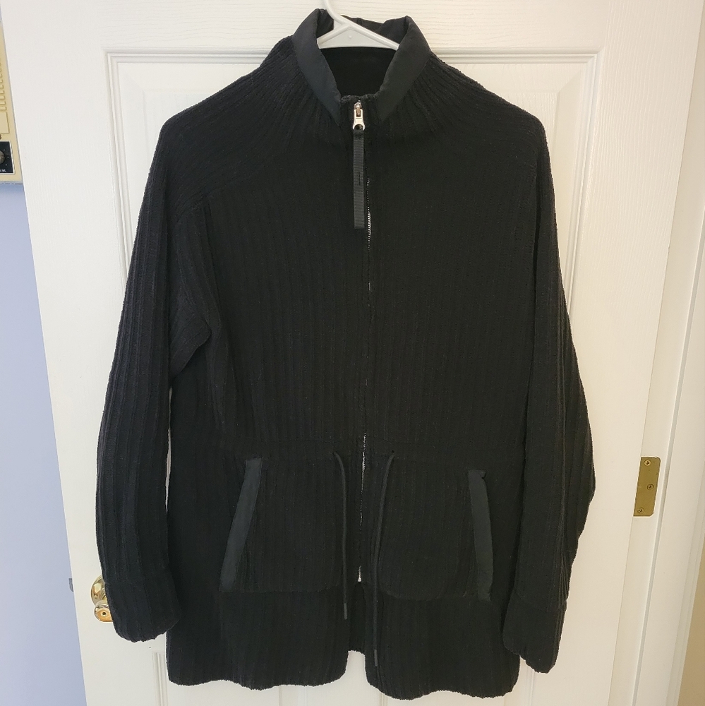 Black Women’s Full-Zip Ribbed Sweater Jacket